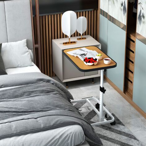 Table de Lit à Roulettes Verrouillables Plateau Inclinable 180° Support Stand Ordinateur Tablette Réglable en Hauteur Naturel DESIGN IN