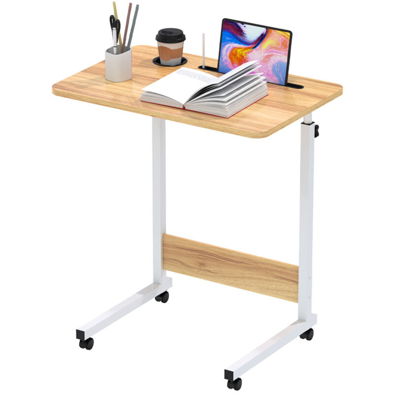 Table de lit avec Roulette Réglable en Hauteur, Bureau pour Ordinateur Portable avec Fente pour Carte, Bureau Debout, Table d'ordinateur Mobile