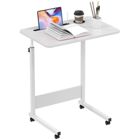 Table de lit avec Roulette Réglable en Hauteur, Bureau pour Ordinateur Portable avec Fente pour Carte, Bureau Debout, Table d'ordinateur Mobile (Blanc, 60x40cm)