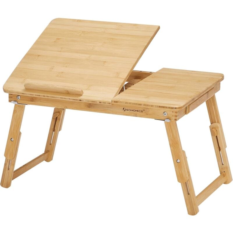 Songmics - Table de lit Pliable, en Bambou, Table pour Ordinateur Portable, Hauteur réglable, avec Tiroir, Dimensions 54,5 x 75 x 29 cm LLD01N par