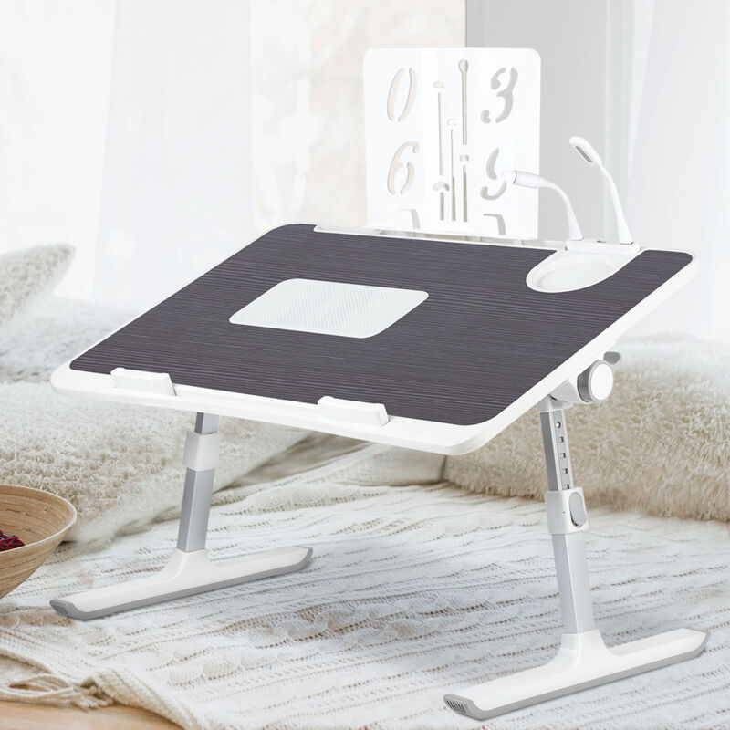 Table de Lit pour Ordinateur Portable, Pliable, Réglable en Hauteur et Angle, Plateau avec Refroidisseur pc, pour Canapé/Sol, 60x40cm, Noir