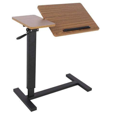 Table de Lit Roulante Bureau assis debout Haut Réglable de 73.5-97cm Tablette Inclinable et Pliable en Bois pour Ordinateur, Soins Médicaux, Café