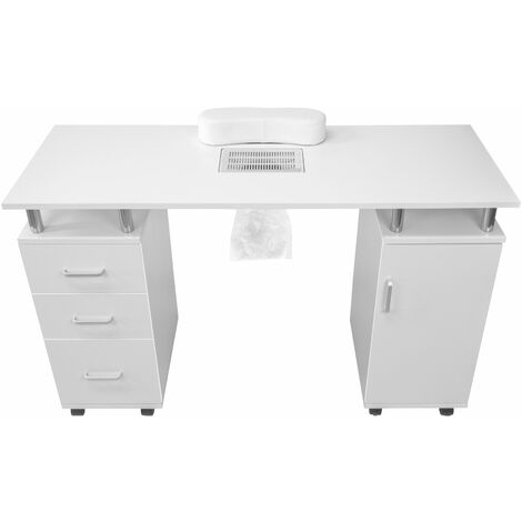Table de Manucure Professionelle sur Roulettes en MDF pour Salon Esthétique De Beauté Bar à Ongles Vernis Avec Aspirateur à Poussières 6W 220-240V  120 x 45cm  Rangement Coussin pour Repos mains