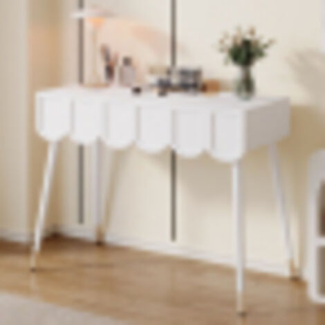 Table de maquillage avec 2 tiroirs, pieds métalliques, couleur blanche – 100×40×76 cm (L×P×H)
