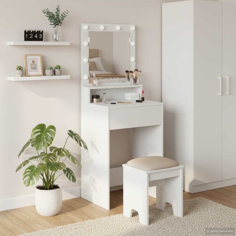 Torana - Coiffeuse avec étagère Blanc 50 x 41 x 135 cm Bois d'ingénierie