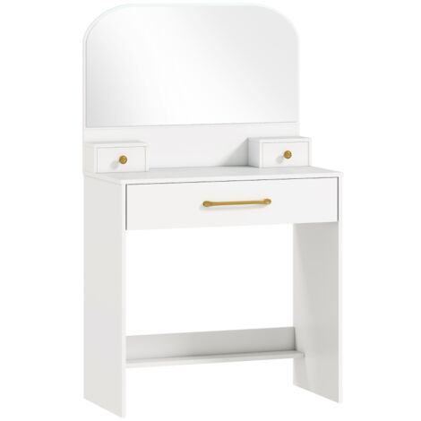 Table de maquillage avec miroir, petite coiffeuse blanche à 3 tiroirs