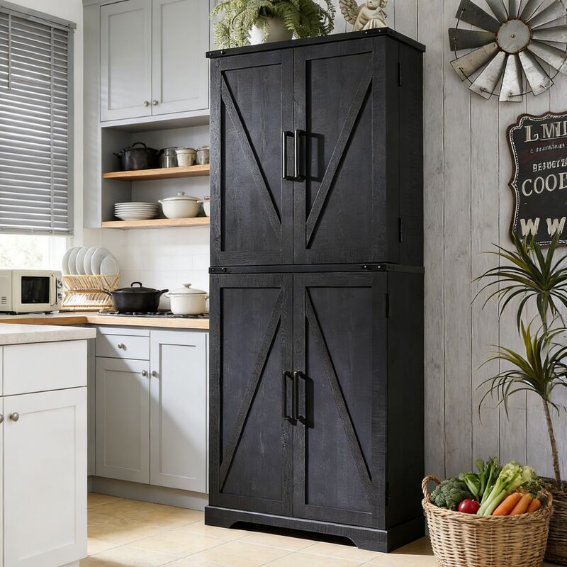 Armoire de Cuisine Style Campagnard, Colonne de Cuisine 183 cm avec Portes Coulissantes de Grange, 1 Tiroir & Étagères Réglables, Grand Rangement