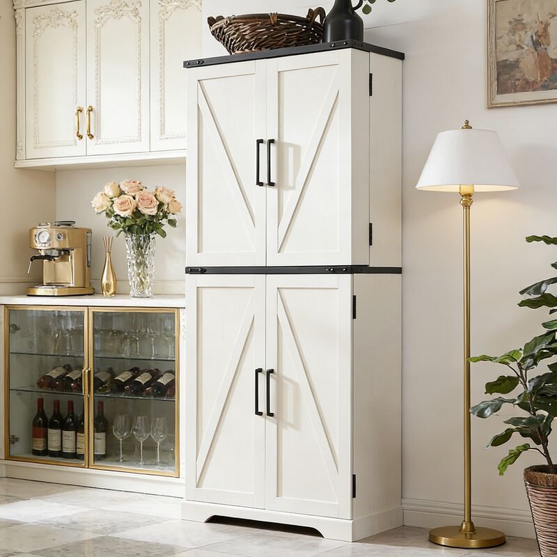 Armoire de Cuisine Style Campagnard, Colonne de Cuisine 183 cm avec Portes Coulissantes de Grange, 1 Tiroir & Étagères Réglables, Grand Rangement
