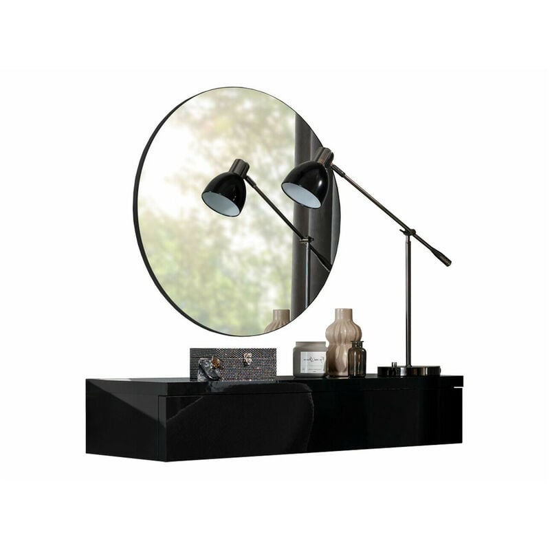 Coiffeuse Providence 188, Noir + Noir brillant, Miroir, 0x100x38cm