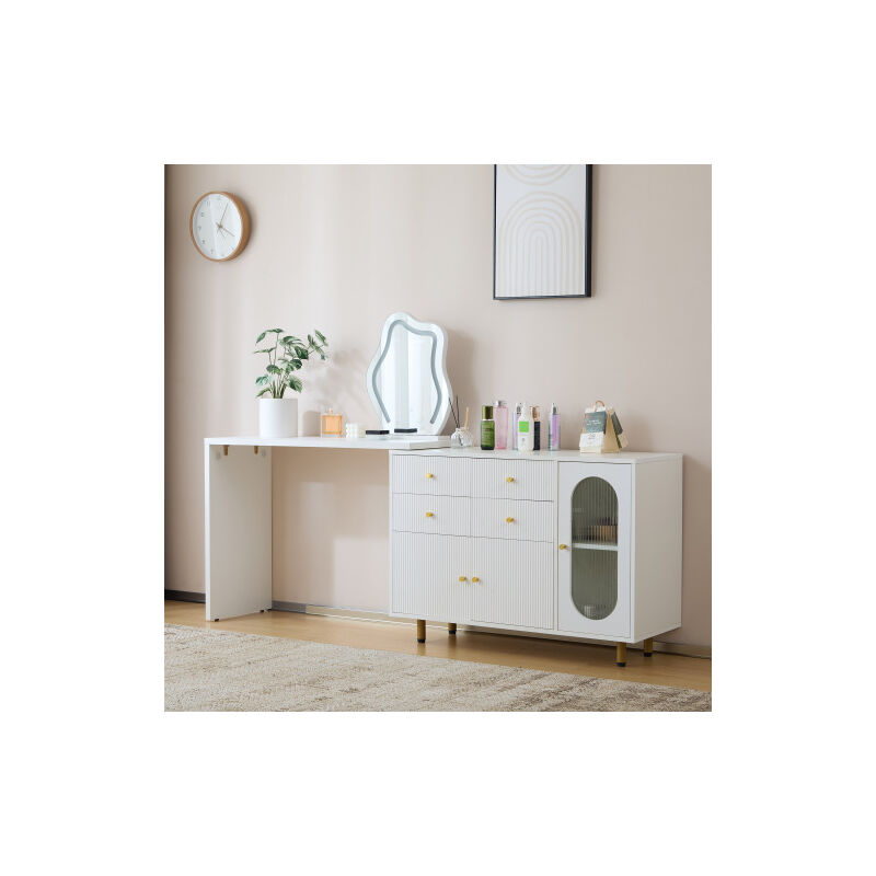 Table de maquillage, table de maquillage avec miroir et éclairage, table rétractable, réglable à gauche et à droite, éclairage LED tricolore,