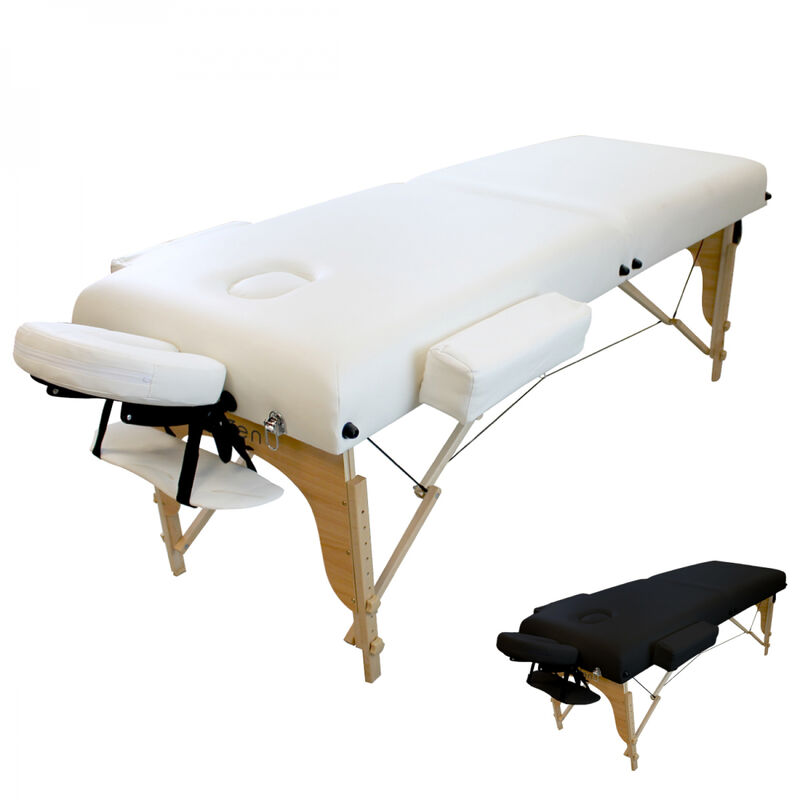 Table de massage 15 cm pliante 2 zones en bois avec panneau Reiki + Accessoires et housse de transport - Blanc - Vivezen