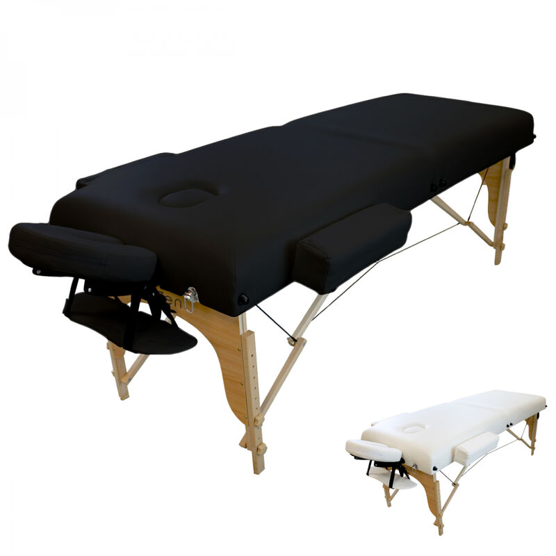 Table de massage 15 cm pliante 2 zones en bois avec panneau Reiki + Accessoires et housse de transport - Noir - Vivezen