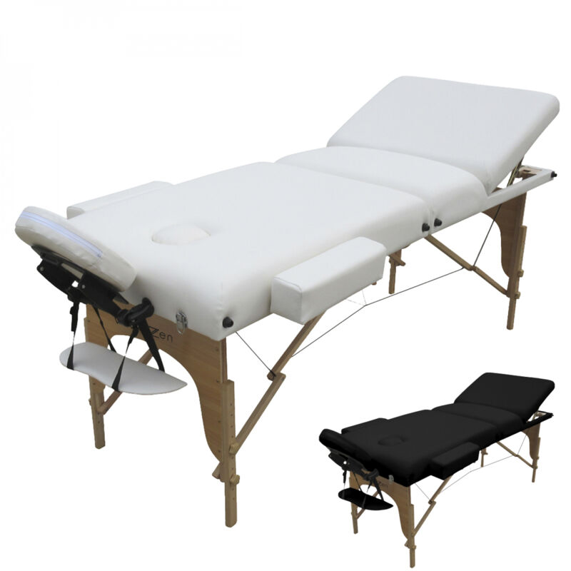 Table de massage 15 cm pliante 3 zones en bois avec panneau Reiki + Accessoires et housse de transport - Blanc - Vivezen