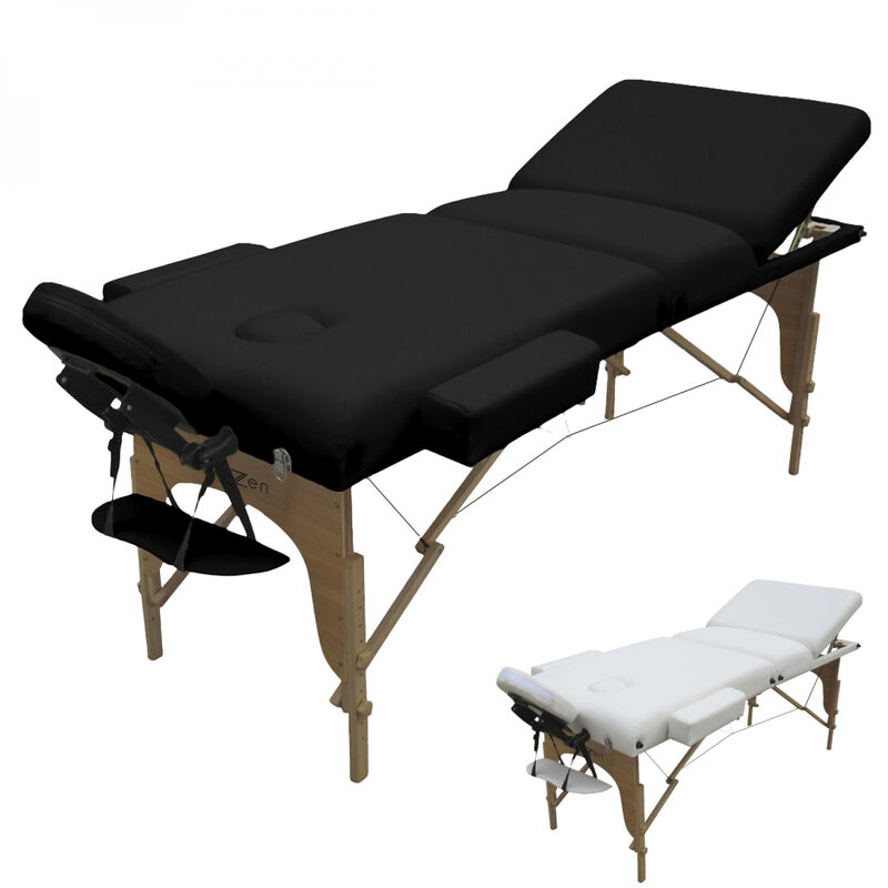 Table de massage 15 cm pliante 3 zones en bois avec panneau Reiki + Accessoires et housse de transport - Noir - Vivezen