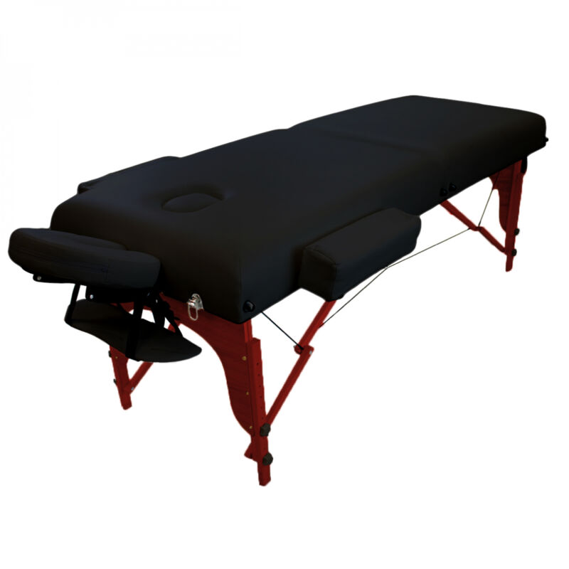 Table de massage 15 cm pliante 2 zones en bois foncé avec panneau Reiki + Accessoires et housse de transport - Noir - Vivezen