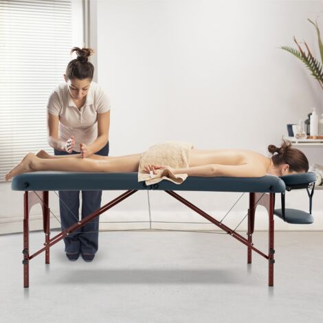 Table de Massage à 2 Plis Lit de Spa Portable Table de Spa Pliable avec Étui de Transport Bleu Marine Maison Chic