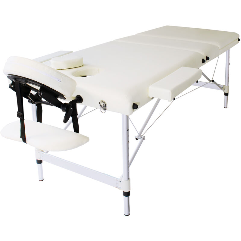 Table de massage Alu Blanche Pliable & réglable en hauteur Appui-tête Multifonctionnel & Accoudoirs