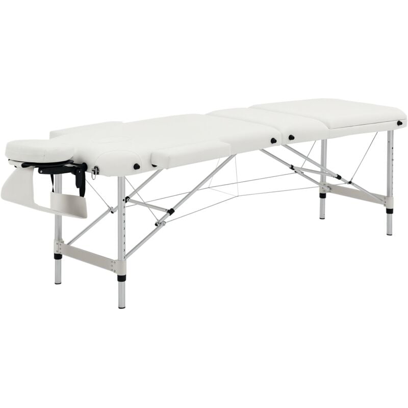 Table de massage pliable 3 zones hauteur réglable dim. 215L x 60l x 61-84H cm alu. synthétique pvc blanc
