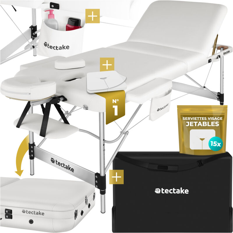 Table de massage pliante largeur 70cm réglable en hauteur blanc