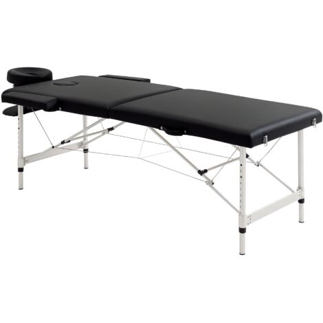 Table de massage pliable portable + housse de transport charge max. 225 Kg hauteur réglable 210 x 90 cm noir
