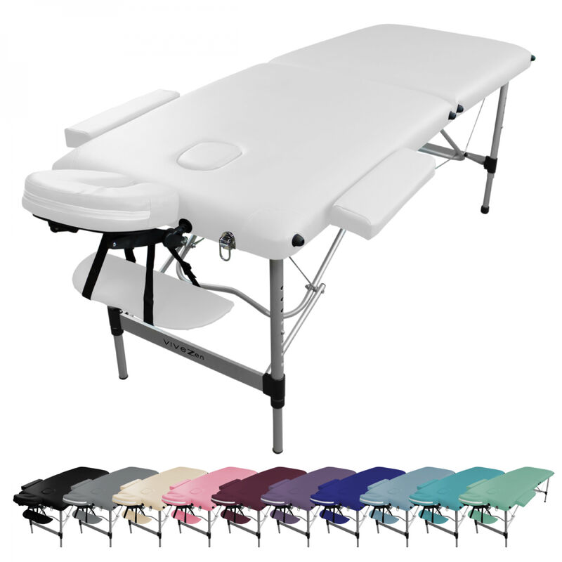 Table de massage pliante 2 zones en aluminium + Accessoires et housse de transport - Blanc Vivezen