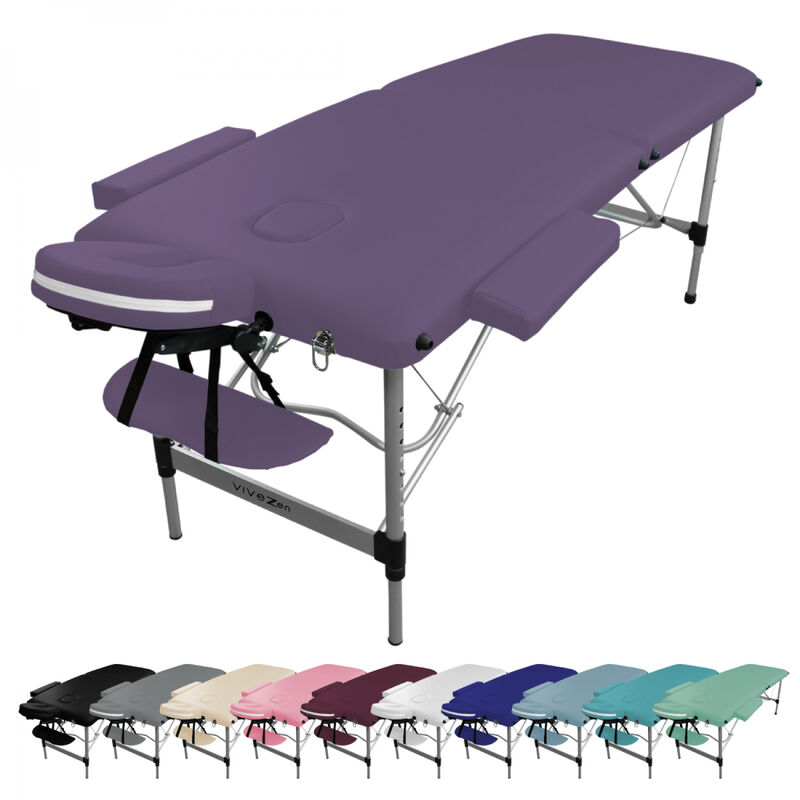 Table de massage pliante 2 zones en aluminium + Accessoires et housse de transport - Violet - Vivezen