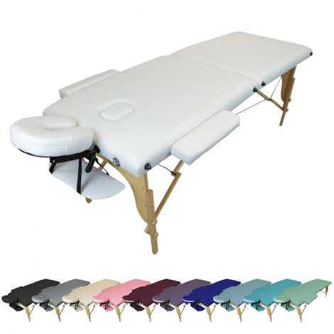 Table de massage pliante 2 zones en bois avec panneau Reiki + Accessoires et housse de transport - Blanc - Vivezen
