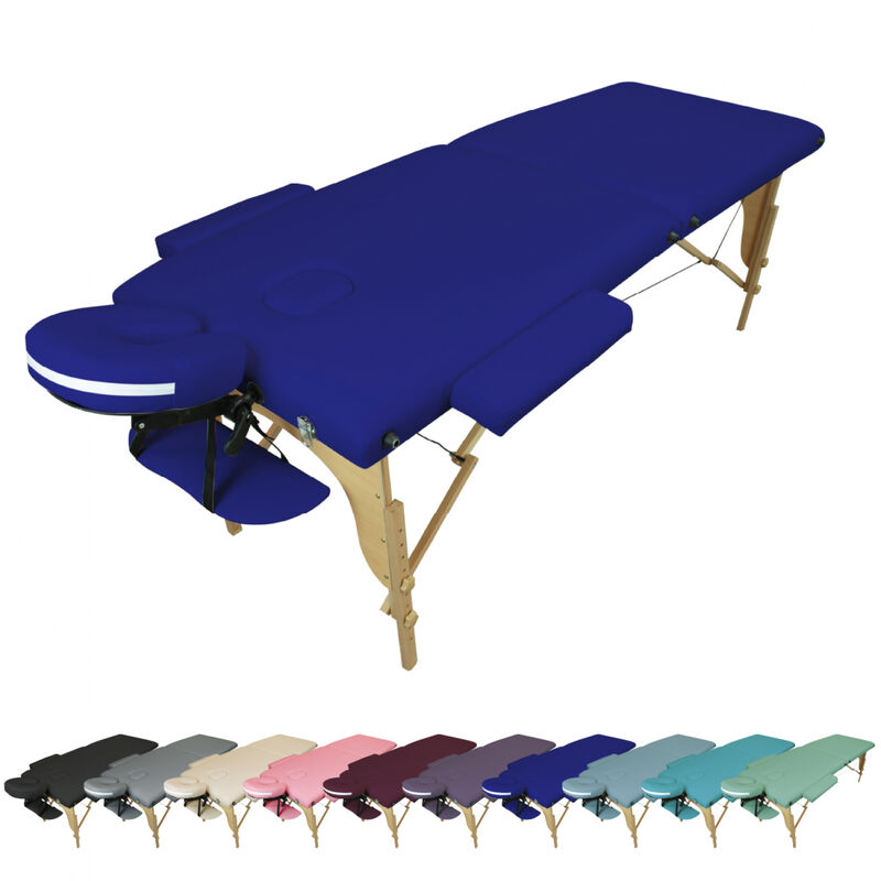 Table de massage pliante 2 zones en bois avec panneau Reiki + Accessoires et housse de transport - Bleu azur Vivezen