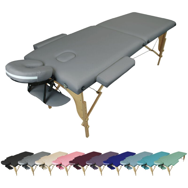 Table de massage pliante 2 zones en bois avec panneau Reiki + Accessoires et housse de transport - Gris Vivezen
