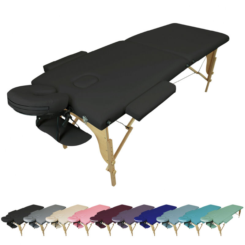 Table de massage pliante 2 zones en bois avec panneau Reiki + Accessoires et housse de transport - Noir Vivezen