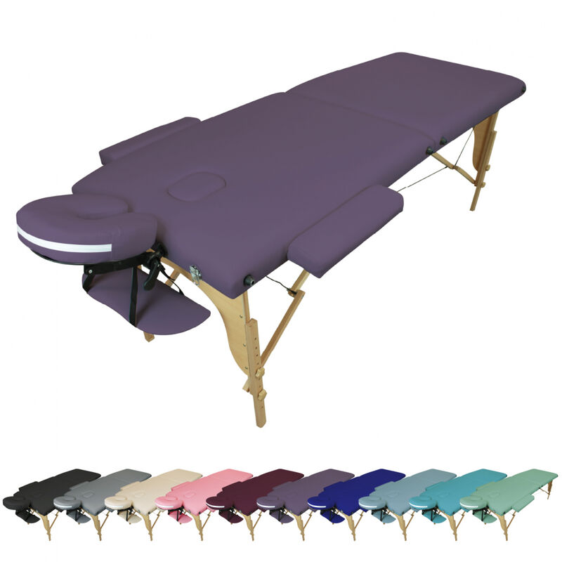 Table de massage pliante 2 zones en bois avec panneau Reiki + Accessoires et housse de transport - Violet Vivezen