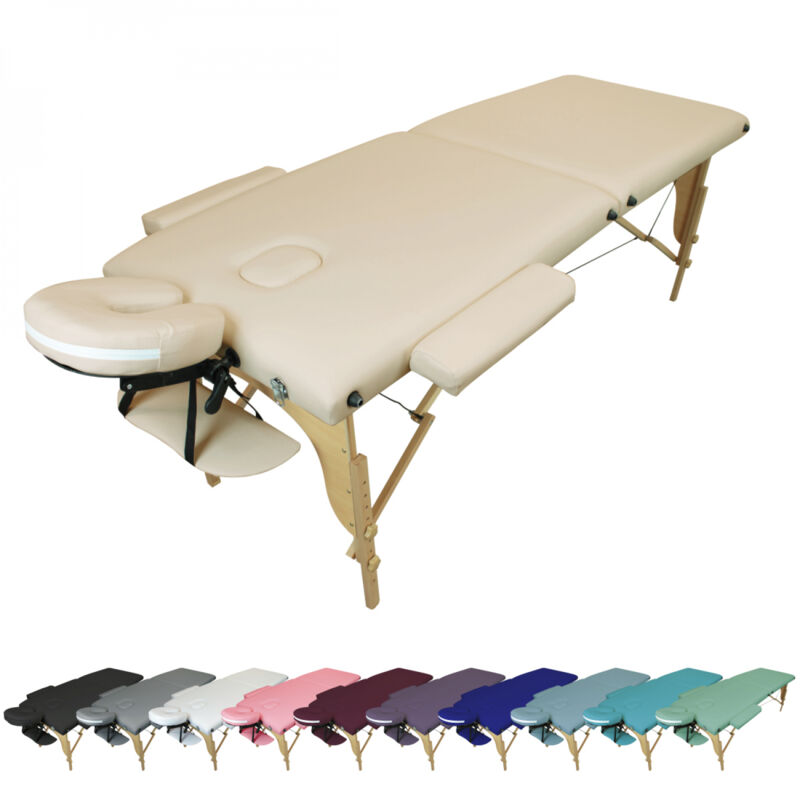 Table de massage pliante 2 zones en bois avec panneau Reiki + Accessoires et housse de transport - Beige - Vivezen