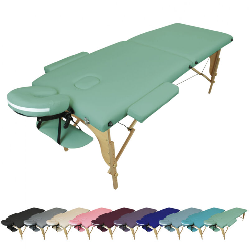 Table de massage pliante 2 zones en bois avec panneau Reiki + Accessoires et housse de transport - Vert pastel - Vivezen