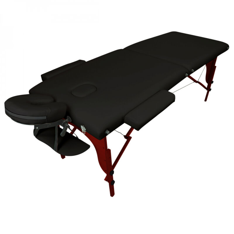 Table de massage pliante 2 zones en bois foncé avec panneau Reiki + Accessoires et housse de transport - Noir Vivezen