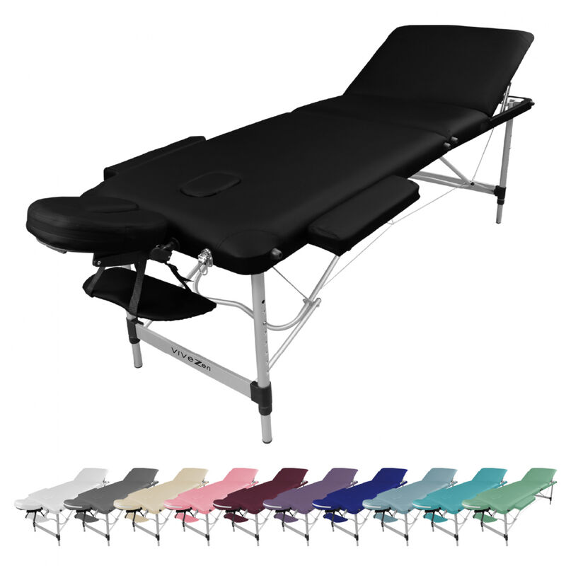 Table de massage pliante 3 zones en aluminium + Accessoires et housse de transport - Noir - Vivezen