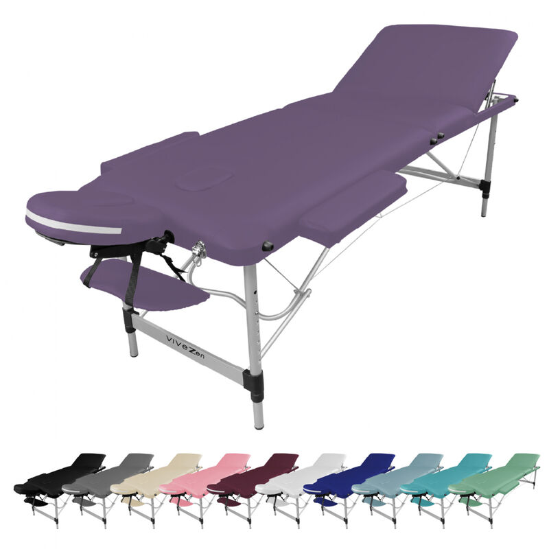 Table de massage pliante 3 zones en aluminium + Accessoires et housse de transport - Violet - Vivezen