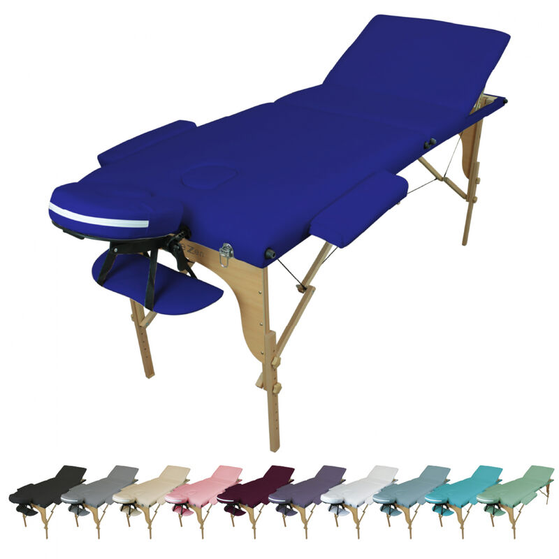 Table de massage pliante 3 zones en bois avec panneau Reiki + Accessoires et housse de transport - Bleu azur Vivezen