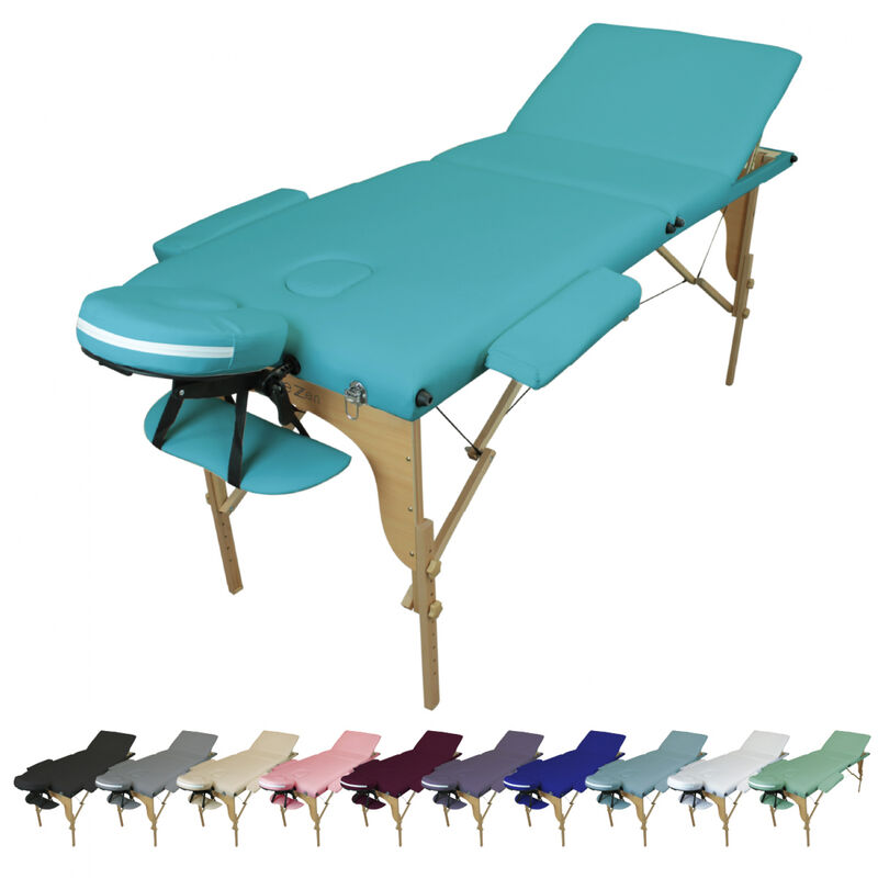 Table de massage pliante 3 zones en bois avec panneau Reiki + Accessoires et housse de transport - Bleu turquoise Vivezen