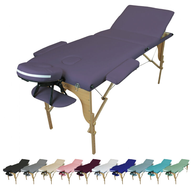 Table de massage pliante 3 zones en bois avec panneau Reiki + Accessoires et housse de transport - Violet - Vivezen
