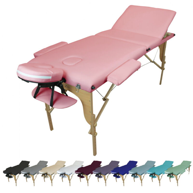 Table de massage pliante 3 zones en bois avec panneau Reiki + Accessoires et housse de transport - Rose pastel - Vivezen
