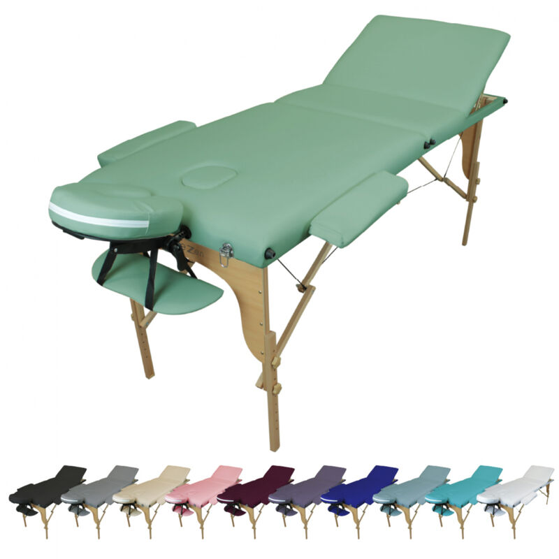 Table de massage pliante 3 zones en bois avec panneau Reiki + Accessoires et housse de transport - Vert pastel - Vivezen