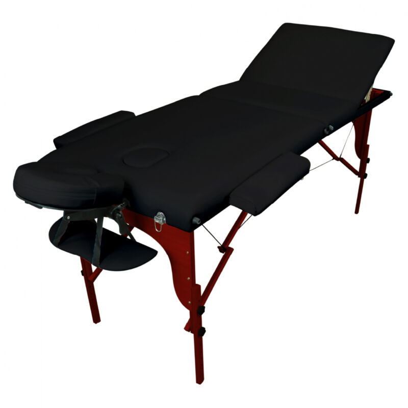Table de massage pliante 3 zones en bois foncé avec panneau Reiki + Accessoires et housse de transport - Noir Vivezen