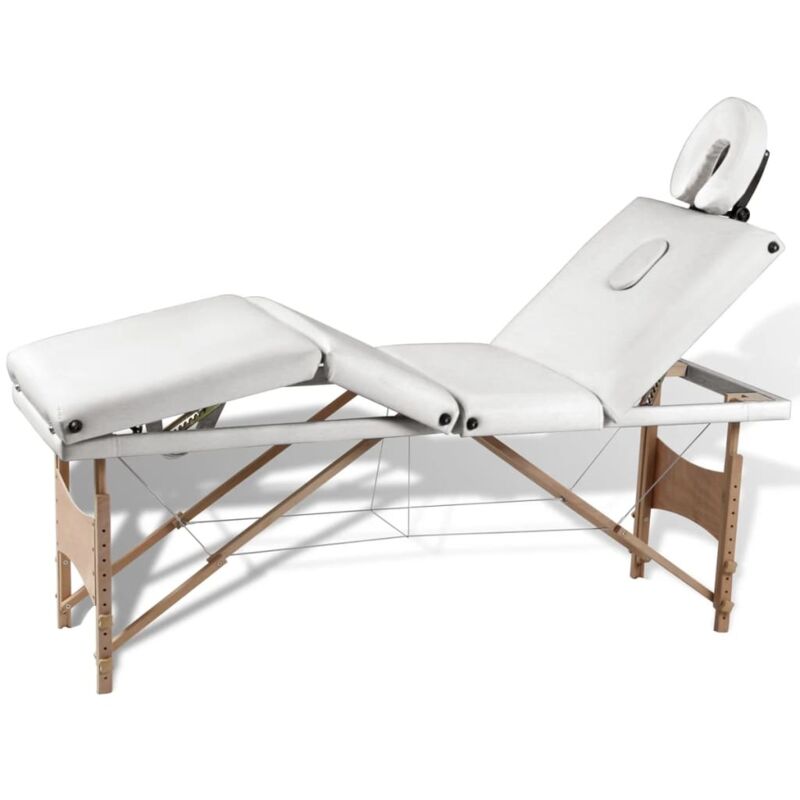 Vidaxl - Table de massage pliable Blanc crème 4 zones avec cadre en bois