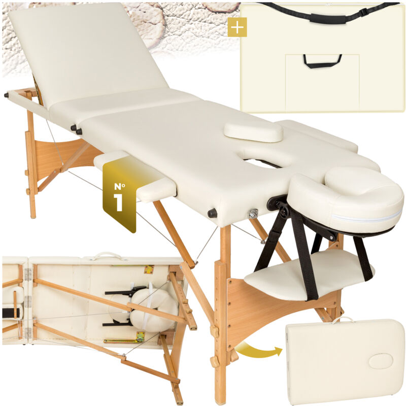 Table de massage pliante 3 Zones Bois, cosmétique, portable - beige