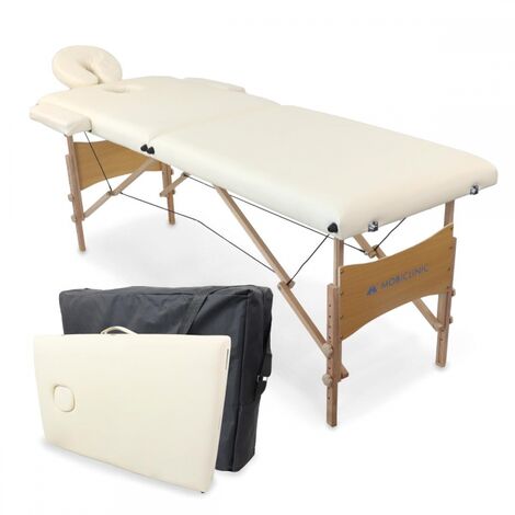 Table de massage pliante Kinesithérapie Bois Revêtement similicuir 186x60 cm Crème CM-01 Light Mobiclinic