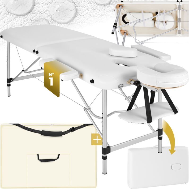 Table de massage pliante 2 zones en aluminium portable + housse - blanc