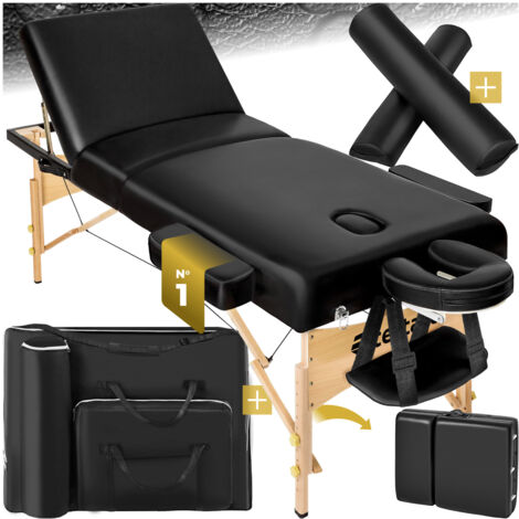 Table de massage portable pliante 3 zones en polyuréthane noir