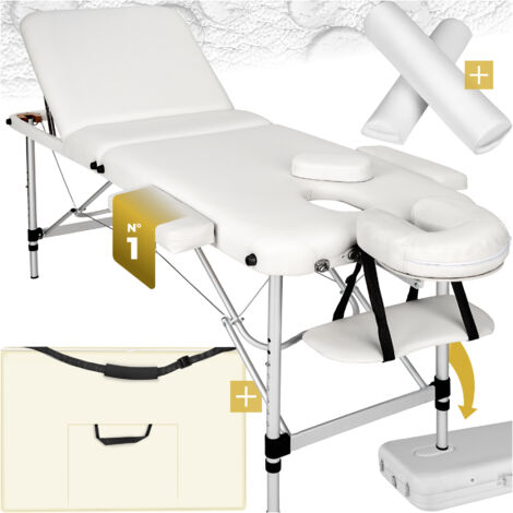 Table de massage portable pliante en aluminium et synthétique blanc