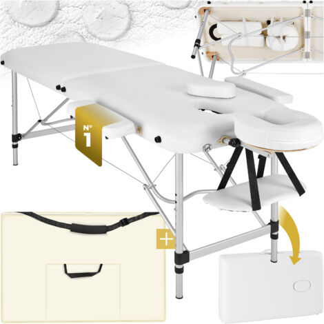 Table de massage portable pliante en aluminium et synthétique blanc