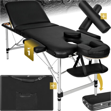 Table de massage portable pliante en aluminium et synthétique noir
